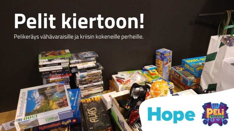Peliviikon ja Hope ry:n Pelit kiertoon! -pelikeräyksessä kerätään pelilahjoituksia vähävaraisille