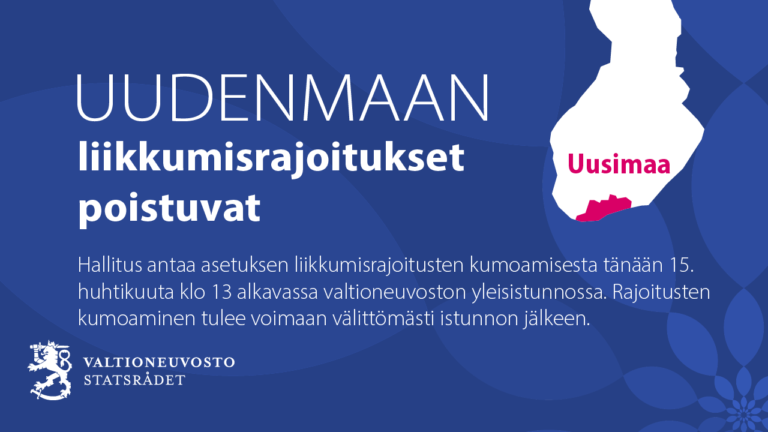 Hallitus päätti Uudenmaan liikkumisrajoituksen kumoamisesta