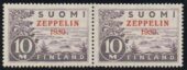 Käyttämätön pari Zeppelin-merkeistä, joista toisessa virhepainama 1830. Merkit Matias Frimodigin kokoelmista.