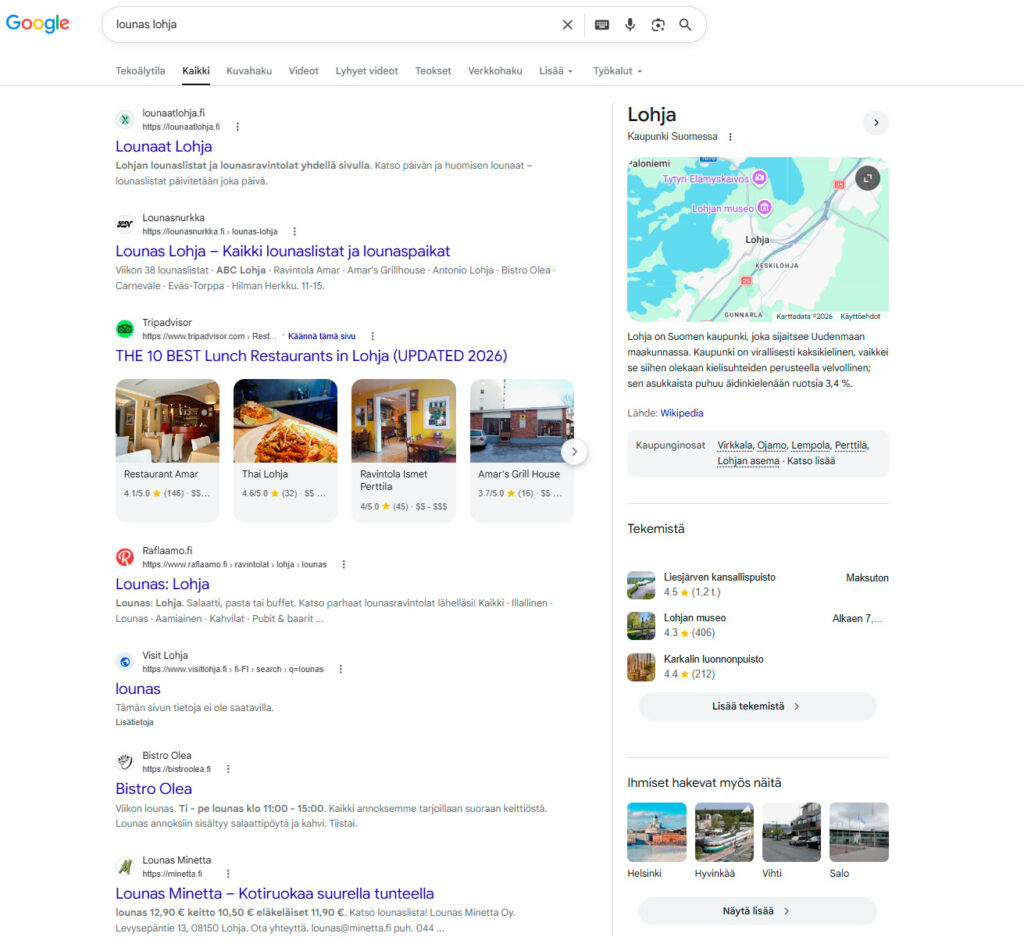 Miksi yksi Lohjan lounaspaikka näkyy Googlessa paremmin kuin toinen?
